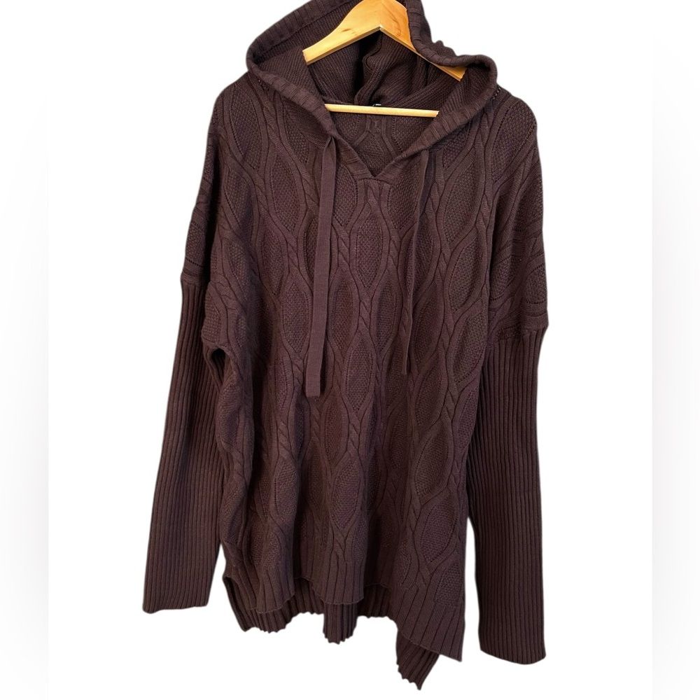FATE 2XL Chocolate Brown Cable Knit Hooded Sweater Pullover Cozy Oversized Tunic